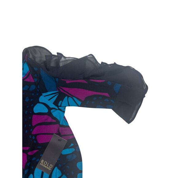 Bold Elements Womens Blouse Medium Abstract Print Chiffon Ruffle Sleeves NEW - Picture 6 of 9